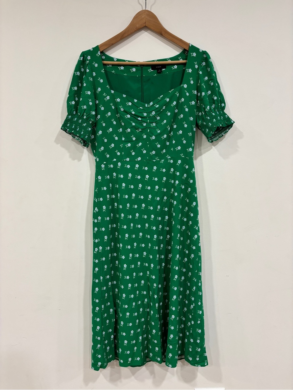 J. Crew Green Midi Dress with White Floral Print